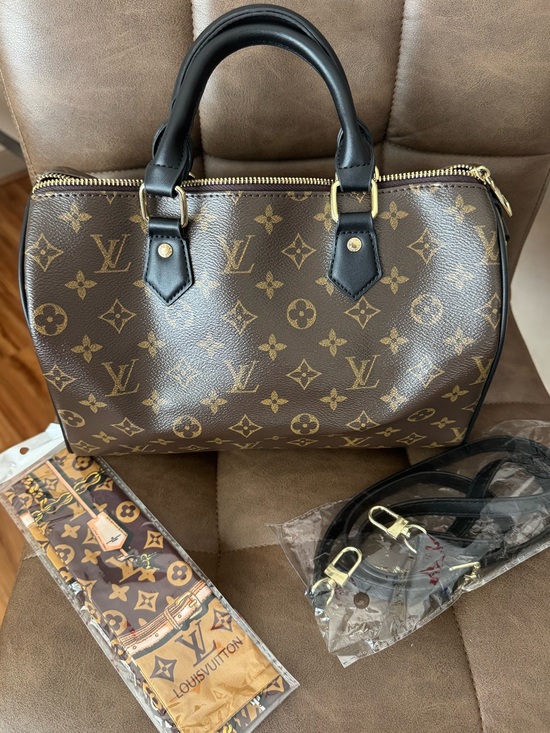 Others Follow Handbags - Brown Monogram Canvas Satchel Bag - Brown & Black
